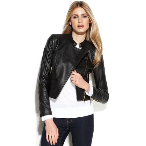 michael michael kors leather cropped moto jacket|Michael Kors black moto jacket.